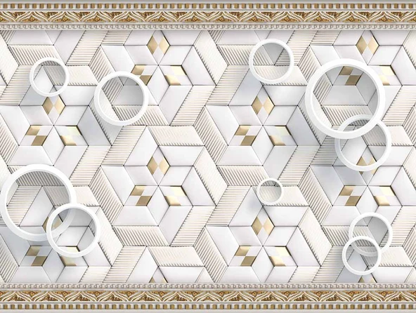 3D Geometri Mozaik Motifli Duvar Kağıdı Baskı - Resim 7