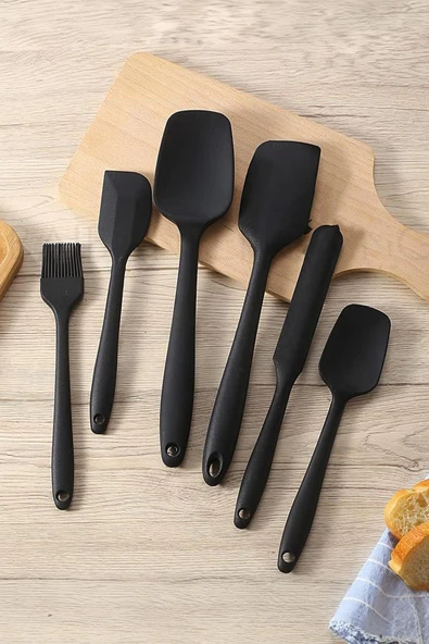 6lı Takım Yanmaz Yapışmaz Mutfak Pasta Slikon Yumurta Fırçası Kaşık Bıçak Spatula Seti