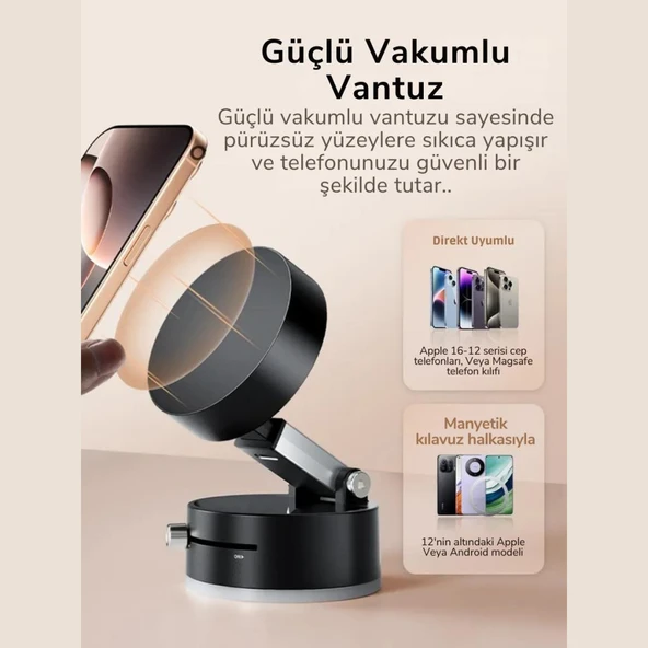 Polham Süper Vantuzlu Tüm Yüzeylere Uyumlu Telefon Tutucu, Araç İçi, Masaüstü, Dolap, Ayna İçin Telefon Tutucu - 3