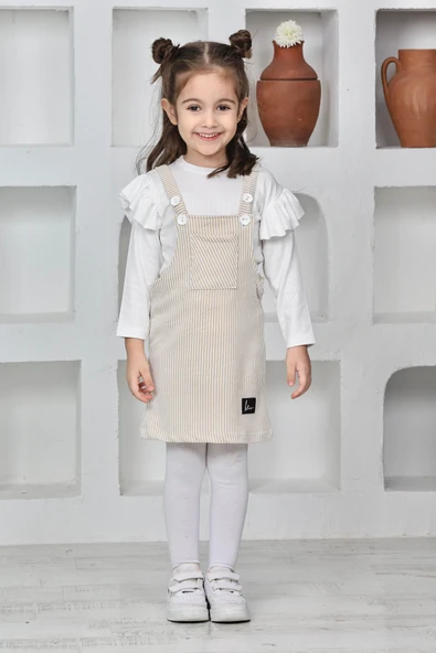 Kız Çocuk Salopet 2'li Elbise (Salopet Elbise+Bady Bluz)12182