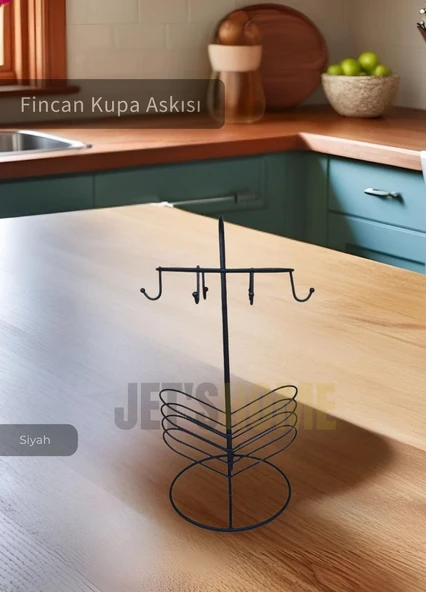 Fincan ve Kupa Askısı Paslanmaz Tezgah Üstü Bardak Düzenleyici Askılığı Çelik Siyah