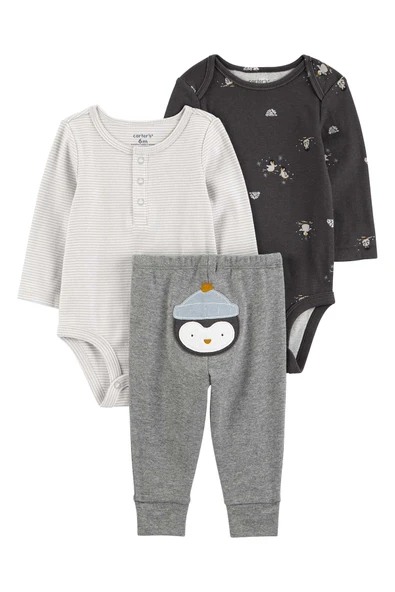 Carters Renkli Layette Erkek Bebek Body Pantolon Set 3'lü Paket 1R550210R