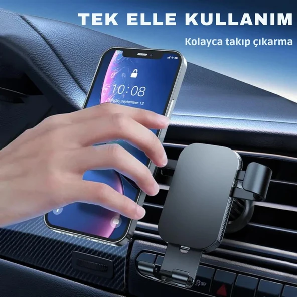Polham Havalandırma Girişli Araç Telefon Tutucu, Titremez Düşmez Otomatik Kilitli Telefon Tutucu - 3