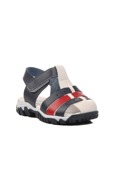 Ayakmod Lacivert-Beyaz-Kırmızı  Bebek Düz Sandalet 24-417 B - Resim 2