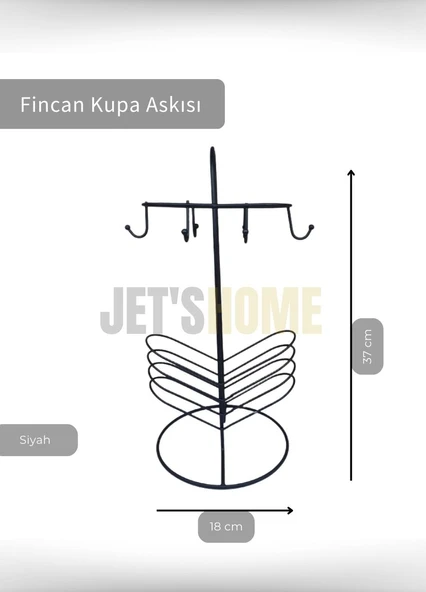 Fincan ve Kupa Askısı Paslanmaz Tezgah Üstü Bardak Düzenleyici Askılığı Çelik Siyah - 2