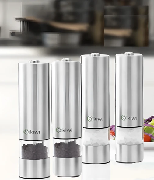 4 LÜ SET KİWİ KSPG 4806 PİLLİ-LED IŞIKLI OTOMATİK TUZ-KARABİBER DEĞİRMENİ 4 LÜ SET