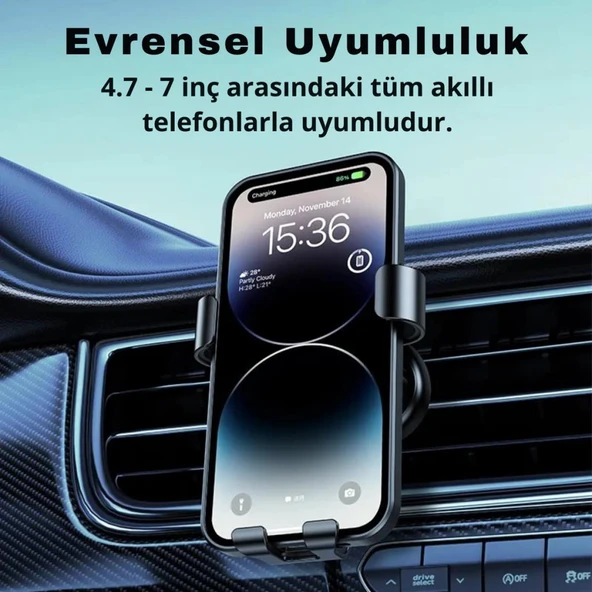 Polham Havalandırma Girişli Araç Telefon Tutucu, Titremez Düşmez Otomatik Kilitli Telefon Tutucu - 5