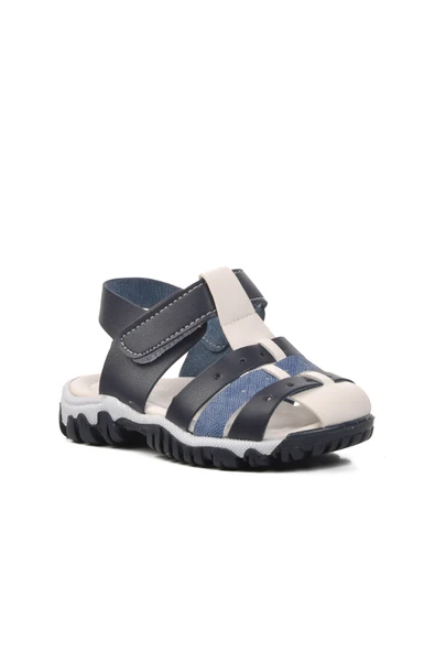 Ayakmod Lacivert-Kot-Beyaz Bebek Düz Sandalet 24-417 B - 3
