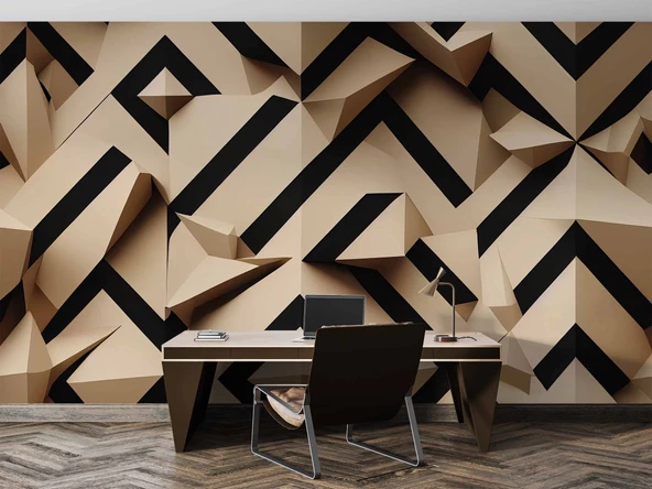3D Geometri Mozaik Kahverengi Duvar Kağıdı Baskı - 4