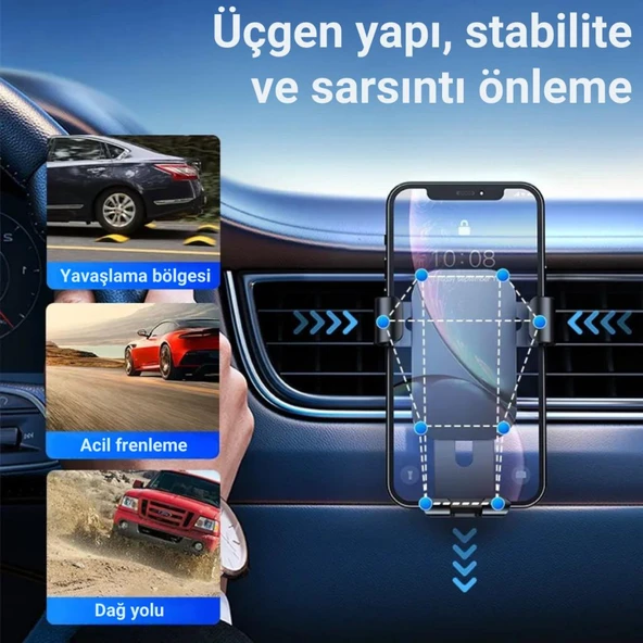 Polham Havalandırma Girişli Araç Telefon Tutucu, Titremez Düşmez Otomatik Kilitli Telefon Tutucu - 4