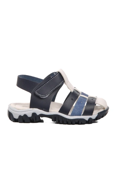 Ayakmod Lacivert-Kot-Beyaz  Bebek Düz Sandalet 24-417 B