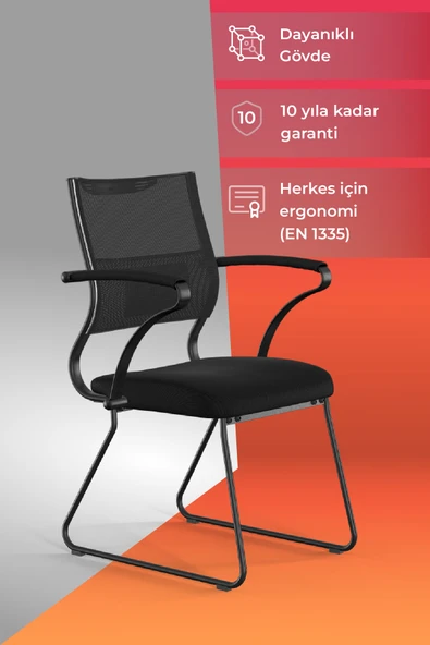 Ergolife Sit Air Bekleme Koltuğu | Metal Ayaklı, Bel Destekli, Fileli, Siyah, Toplantı Sandalyesi -572.60.1.6A5
