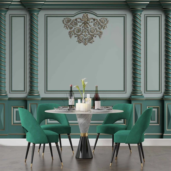 3D Altın Sütun Yeşil Panel Duvar Kağıdı Baskı - 5