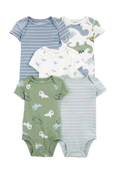 Carters Renkli Layette Erkek Bebek Kısa Kollu Body 5'li Paket 1R885710R - 7
