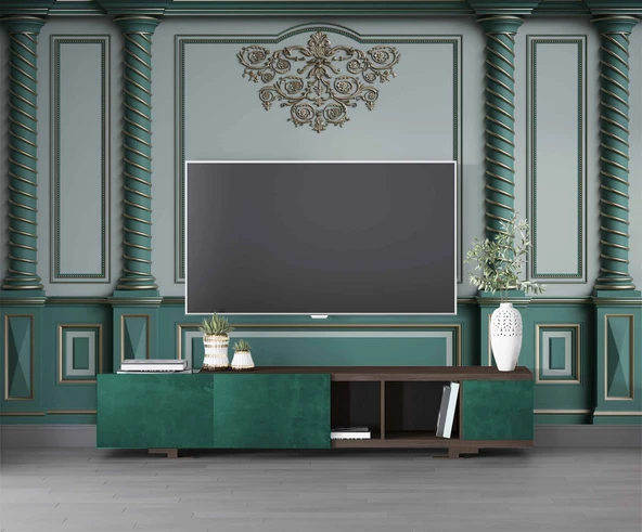 3D Altın Sütun Yeşil Panel Duvar Kağıdı Baskı - 3