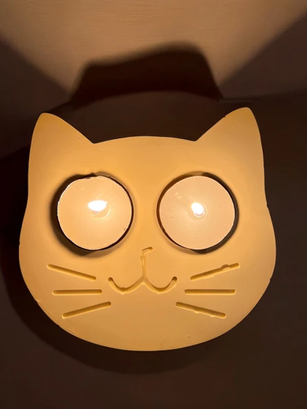 Sarı Kedi Şekilli Beton Mumluk - El Yapımı Dekoratif Çay Işığı tealight Mumluk - Minimalist Kedi Temalı Ev Dekoru- Aromaterapi ürün görseli