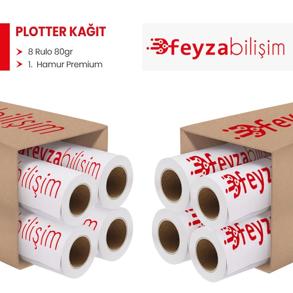 Feyza Bilişim1.Hamur Premium Opak 80 gr Plotter (Çizim) Kağıdı 45cm x 100mt (8 Rulo) - 1