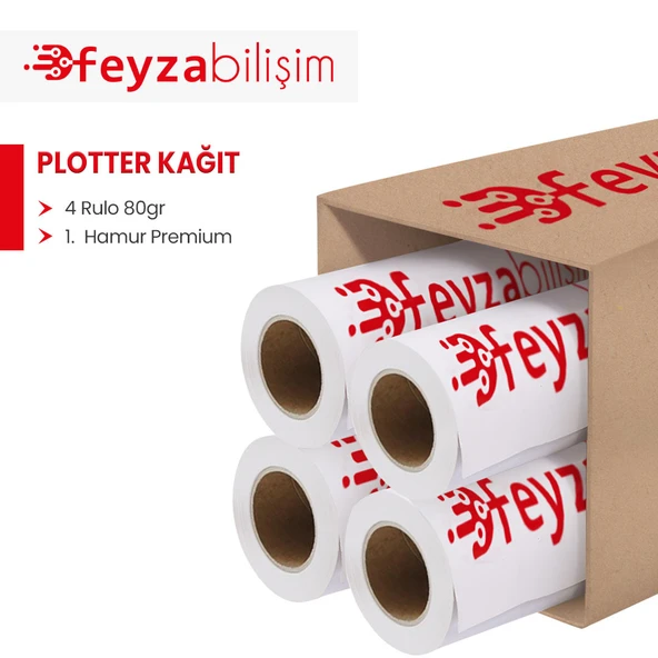 Feyza Bilişim 1.Hamur Premium Opak 80 gr Plotter (Çizim) Kağıdı 45cm x 130mt (4 Rulo) - 1