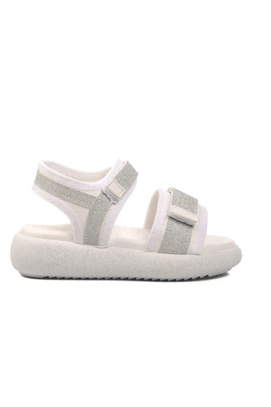 Ayakmod Beyaz-Gümüş  Kız Çocuk Düz Sandalet 24-402 P