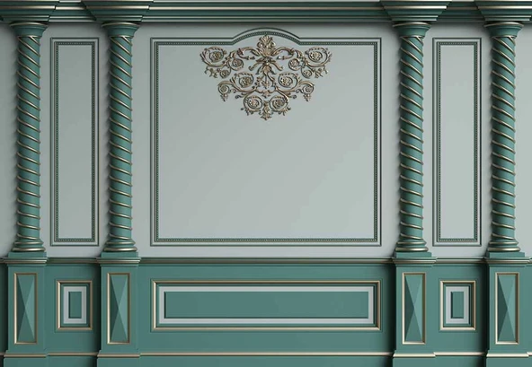 3D Altın Sütun Yeşil Panel Duvar Kağıdı Baskı - 7