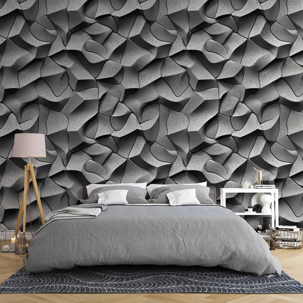 3D Beton Taş Duvar Kağıdı Baskı - Resim 2