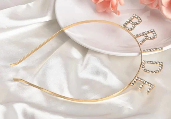 Nessiworld Altın Gold Renk Bekarlığa Veda Kristal Taş Bride Tacı İthal 16x10 cm - 4