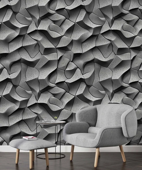 3D Beton Taş Duvar Kağıdı Baskı - Resim 6
