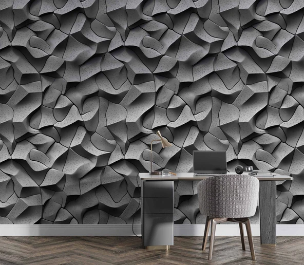 3D Beton Taş Duvar Kağıdı Baskı - Resim 4