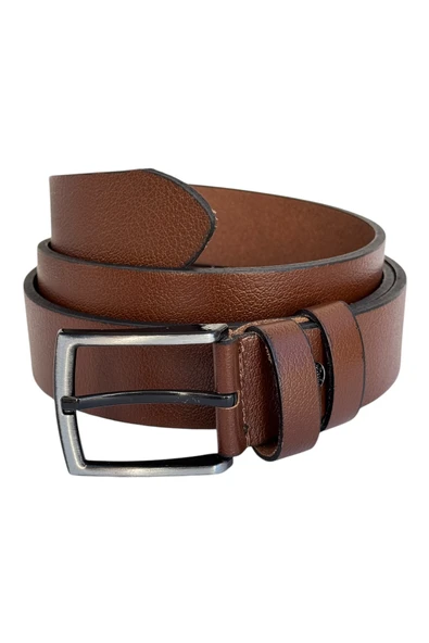 Battal Boy Hakiki Deri 4 cm. Tokalı Düz Model Spor Erkek Kemer Taba - 3