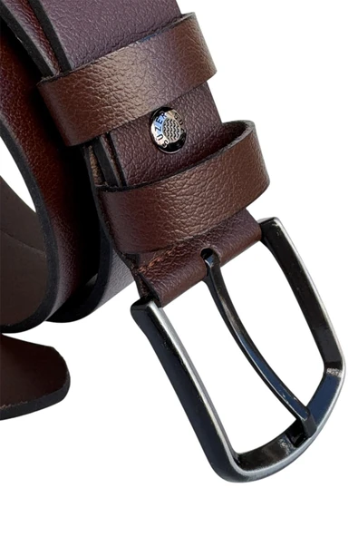 Battal Boy Hakiki Deri 4 cm. Tokalı Düz Model Spor Erkek Kemer Kahverengi - Resim 4