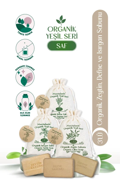 Mecitefendi Organik Yeşil Seri:Saf - Defne, Isırgan ve Zeytin Sabunu (Nemlendirici Etki) 125 gr+MİST