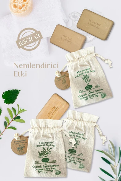 Mecitefendi Organik Yeşil Seri:Saf - Defne, Isırgan ve Zeytin Sabunu (Nemlendirici Etki) 125 gr+MİST - 2