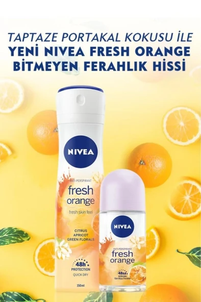 NIVEA Kadın Sprey Deodorant Fresh Orange 150ml, Ter Kokusuna Karşı 48 Saat Koruma, Portakal Kokusu - Resim 2