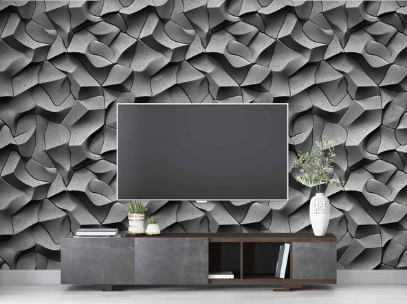 3D Beton Taş Duvar Kağıdı Baskı - Resim 3