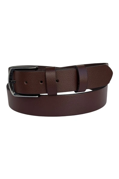 Battal Boy Hakiki Deri 4 cm. Tokalı Düz Model Spor Erkek Kemer Kahverengi ürün görseli