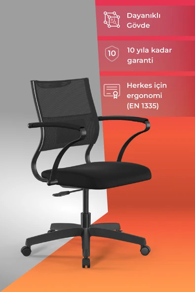 Ergolife Sit Air Ofis Koltuğu | Tekerlekli, Yükseklik Ayarlı, Fileli, Siyah, Bilgisayar Sandalyesi -572.60.1.152