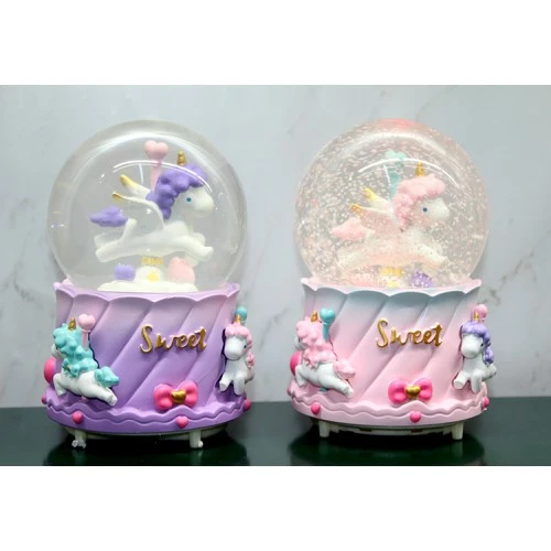 Periboia Unicorn İçi Dönmeli Püskürtmeli Işıklı Müzikli Kar Küresi Büyük Boy ürün görseli