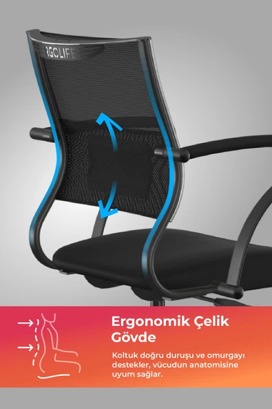 Ergolife Sit Air Ofis Koltuğu | Tekerlekli, Yükseklik Ayarlı, Fileli, Siyah, Bilgisayar Sandalyesi -572.60.1.152 - 2