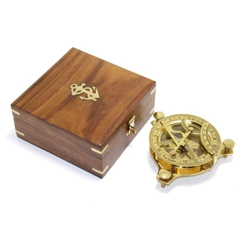 Periboia Ahşap Kutulu El Yapımı Pirinç Güneş Saati Ve Pusula - Resim 2