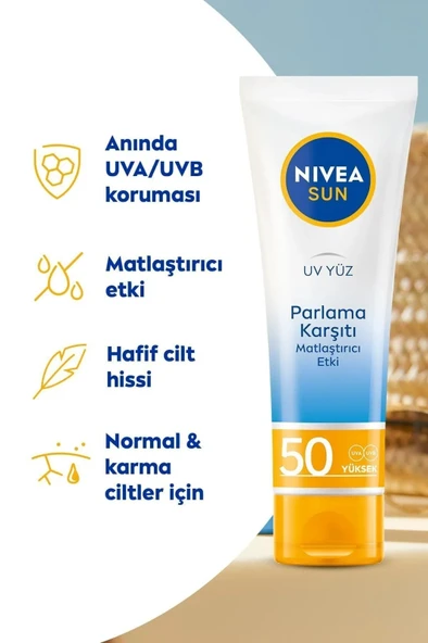NIVEA Sun SPF50 Parlama Karşıtı & Güneş Koruyucu Yüz Güneş Kremi 50 ml, Matlaştırıcı Etki - 2