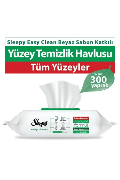 Sleepy Easy Clean Beyaz Sabun Katkılı Yüzey Temizlik Havlusu 3X100 (300 Yaprak)