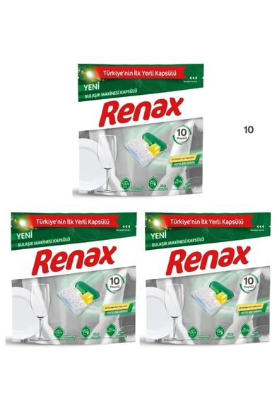 RENAX Bulaşık Makinesi Kapsülü Hepsi Bir Arada 10 Lu X 3 Adet