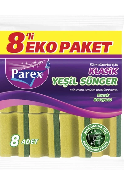 Parex Klasik Yeşil Oluklu Sünger 8'li