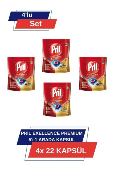 Pril Excellence Premium 5’i 1 Arada 22'li Kapsül 4'lü Set (88 KAPSÜL)