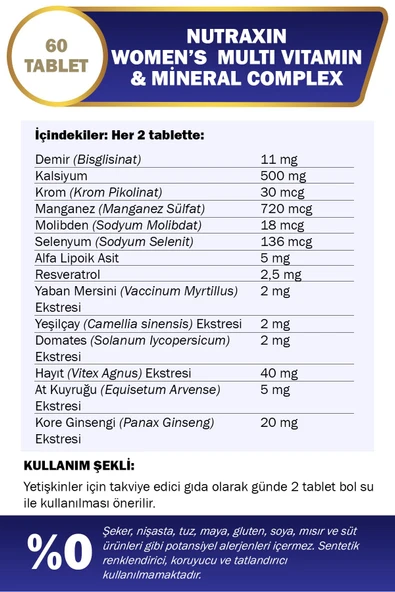 NUTRAXİN Vitals Women's Multivitamin Complex 60 Tablet - 4