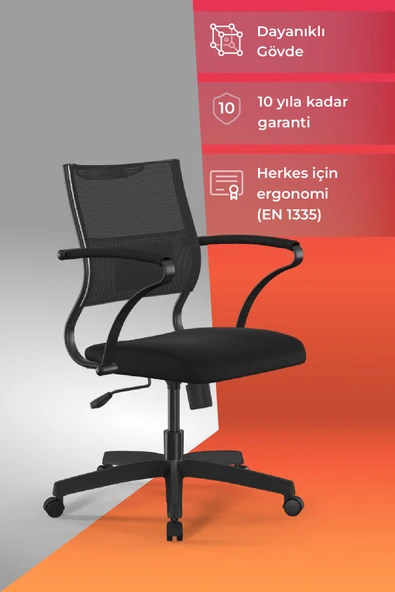 Ergolife Sit Air Ofis Koltuğu | Tekerlekli, Yükseklik Ayarlı, Fileli, Siyah, Bilgisayar Sandalyesi -572.60.1.222