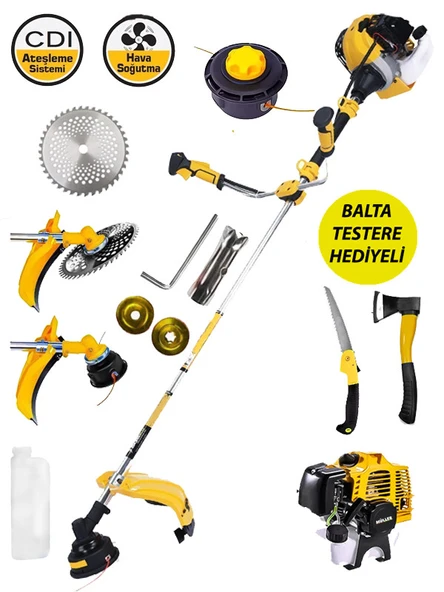 Alman 2.4 Hp BP EUR5 Motorlu Yan Tipi Benzinli  Ot Çalı Tırpanı Çim Biçme Makinesi  Balta+Testere