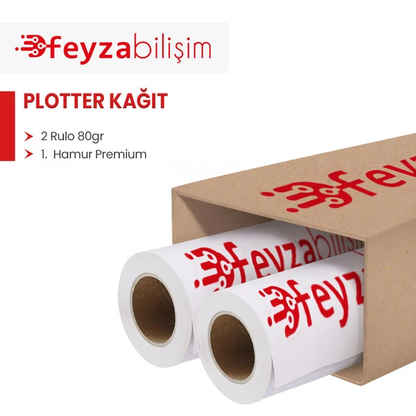 Feyza Bilişim 1.Hamur Premium Opak 80 gr Plotter (Çizim) Kağıdı 62cm x 100mt (2 Rulo) ürün görseli