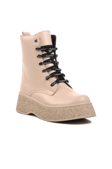 Ayakmod Bej Bağcıklı Fermuarlı Kadın Bot 145-01 Z - Resim 3