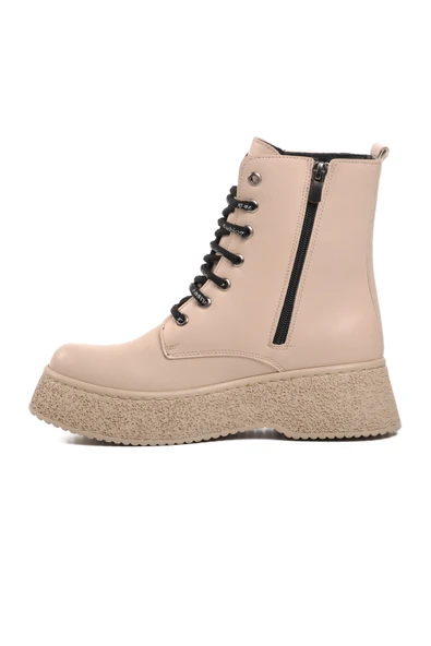Ayakmod Bej Bağcıklı Fermuarlı Kadın Bot 145-01 Z - Resim 2